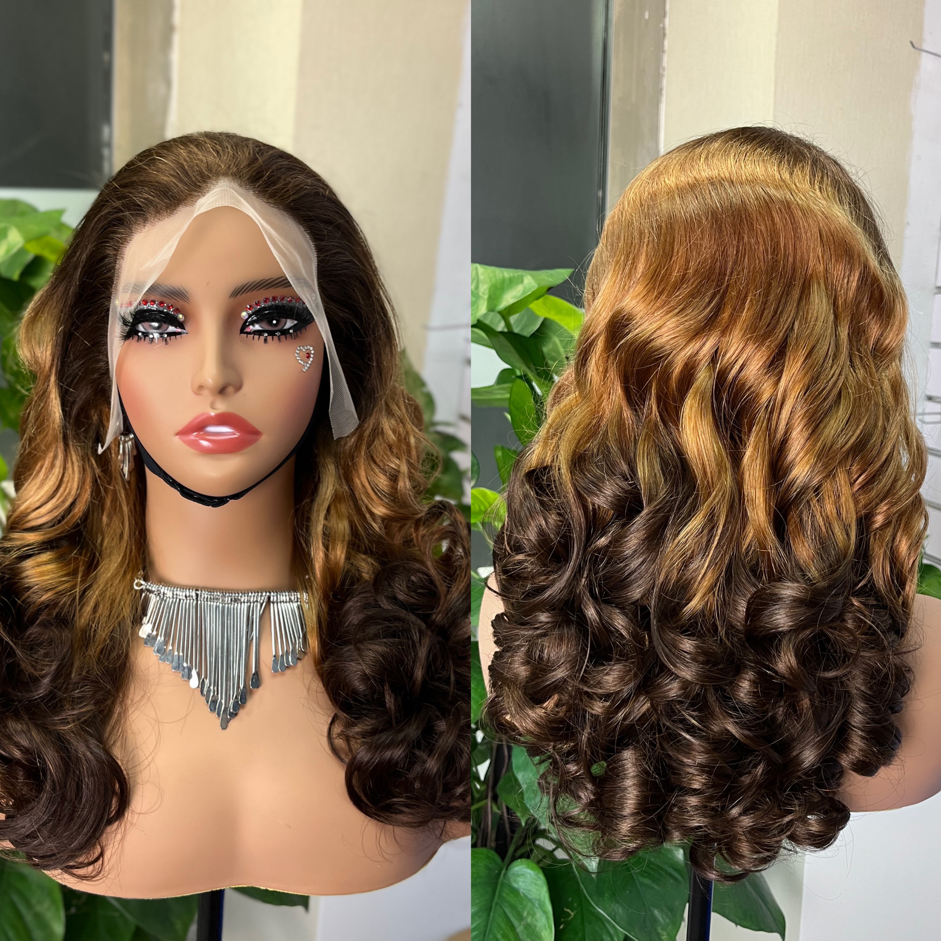 #4/30/4 Double Drawn Bouncy Curl 13x4 Transparent Lace Full Frontal 300% Density Wig